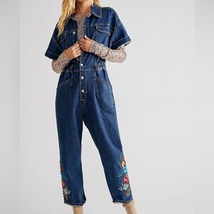 NWT Free People x Driftwood Randi Embroidered Denim Coverall size Medium